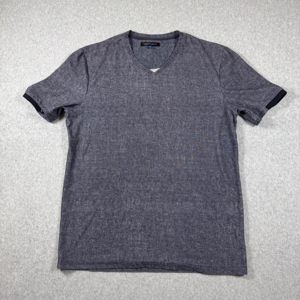 Vince Camuto T-Shirt Mens Blue V-Neck Short Sleeve Marl Knit Casual Size M